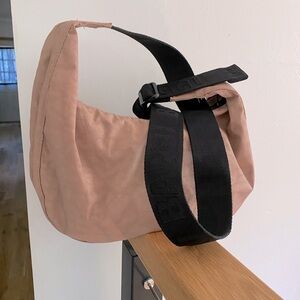 BAGGU Medium Nylon Crescent Crossbody Bag in Taupe